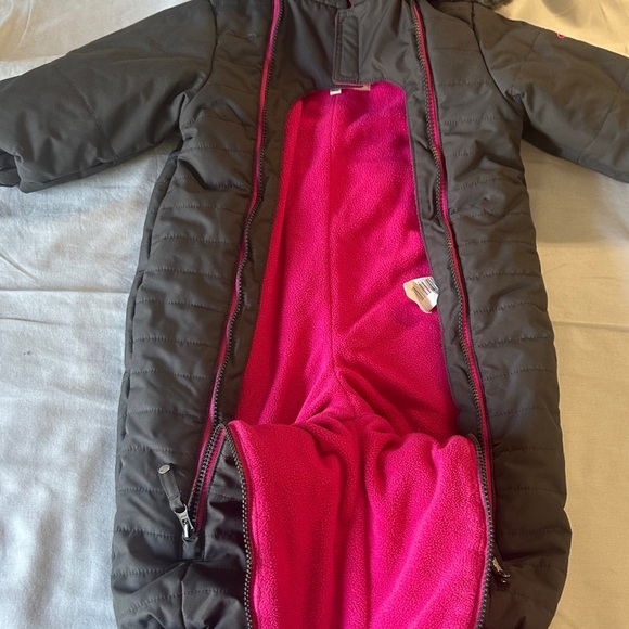 OshKosh B'gosh Pink and grey Snowsuit with Faux Fur Hood - Picture 3 of 7